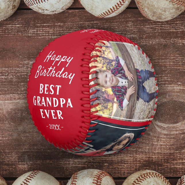 Happy Birthday Grandpa Modern 3 Photo Collage Baseball (Creator Uploaded)