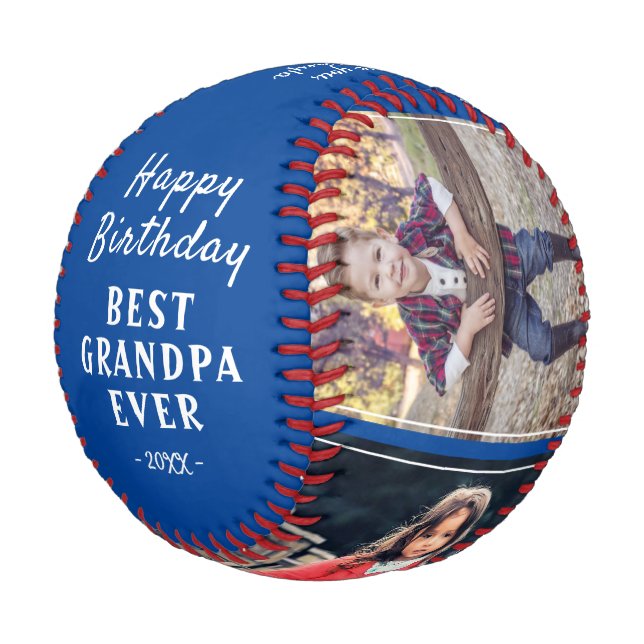 Happy Birthday Grandpa Modern 3 Photo Collage Baseball (Angled)