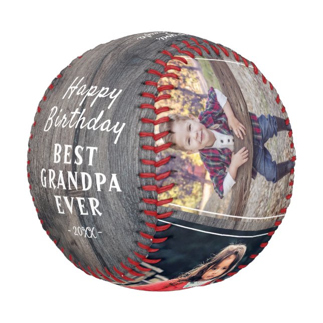 Happy Birthday Grandpa Rustic 3 Photo Collage Baseball (Angled)