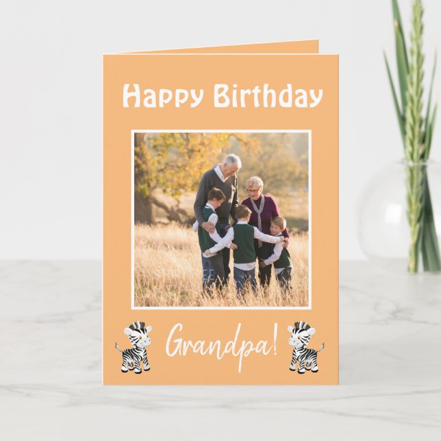 Happy Birthday Grandpa Zebra Theme Photo  Holiday Card (Front)