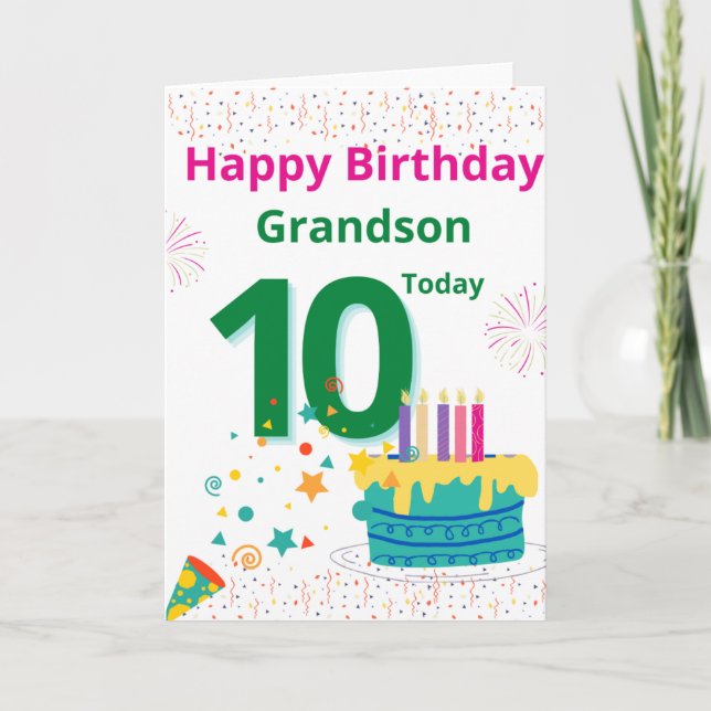 Happy Birthday Grandson - 10 Today Card (Front)