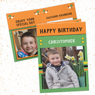 Happy Birthday Grandson best day photo name green Card
