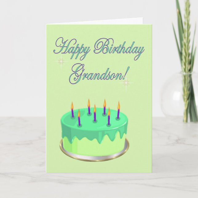Happy Birthday Grandson Birthday cake wishes Card (Front)