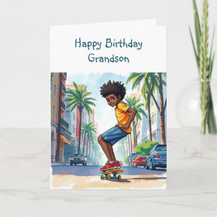 Happy Birthday Grandson Boy on Bike in City Card