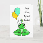 Happy Birthday Grandson | Cute Frog  Card<br><div class="desc">Birthday Card. Personalised Birthday card with cute frog on a lily pad in a birthday hat with balloons.</div>