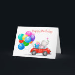 Happy birthday grandson, elephant driving red car card<br><div class="desc">Cute elephant driving red car with many presents and lots of balloons,  Happy birthday grandson.</div>