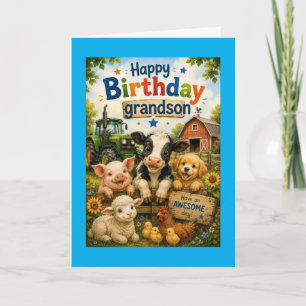 Happy Birthday Grandson Farm Animals Card
