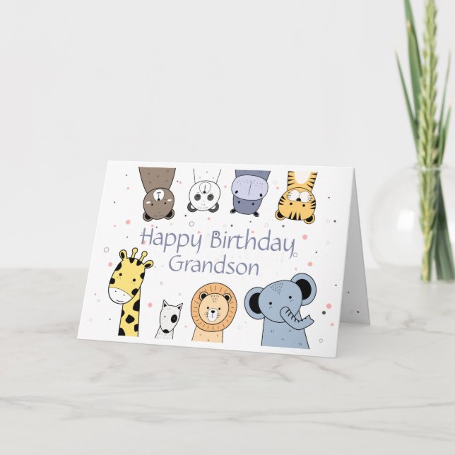 Happy Birthday Grandson Fun Cute Animals  Card (Front)