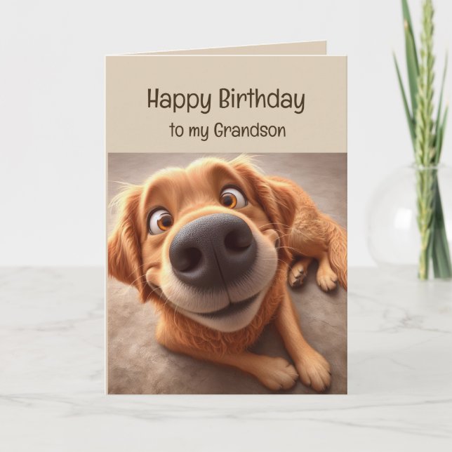 Happy Birthday Grandson Fun Silly Dog Card (Front)
