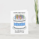 Happy Birthday Grandson-in Law Card<br><div class="desc">A white birthday cake with a blue bow tied around it and multi coloured lit candles on top. The words 'Happy Birthday to a Very special Grandson-in-Law' accompany the image.</div>