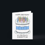 Happy Birthday Grandson-in Law Card<br><div class="desc">A white birthday cake with a blue bow tied around it and multi coloured lit candles on top. The words 'Happy Birthday to a Very special Grandson-in-Law' accompany the image.</div>