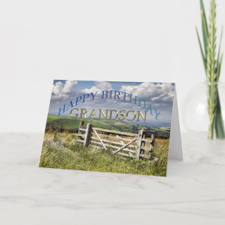 Happy Birthday Grandson, landscape with a gate Card