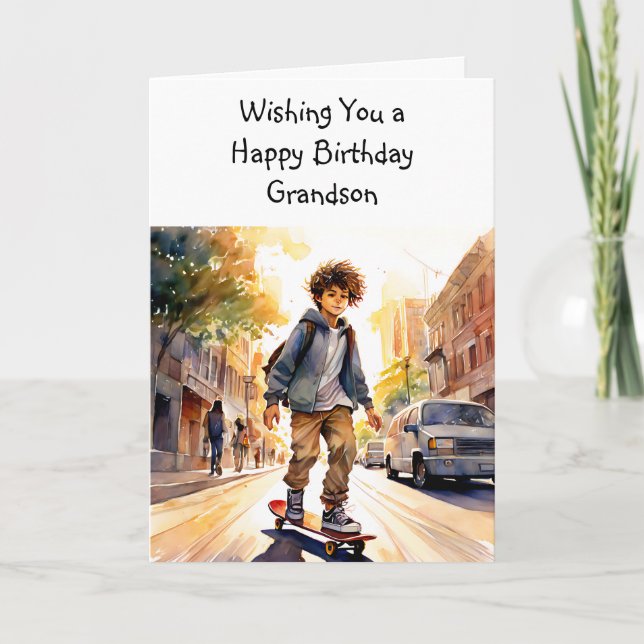 Happy Birthday Grandson | Skateboarder Card (Front)