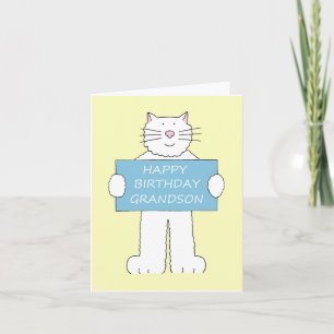 Happy Birthday Grandson White Cat Card