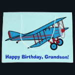 Happy Birthday Grandson with Aeroplane Large Gift Bag<br><div class="desc">This design features a classic aeroplane. For matching items type "penguincornerstore biplane" into the Zazzle search bar.</div>
