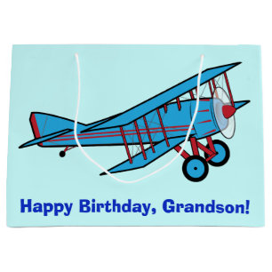 Happy Birthday Grandson with Aeroplane Large Gift Bag