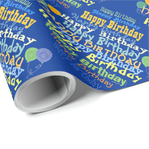 Happy Birthday Graphic (blue) Wrapping Paper