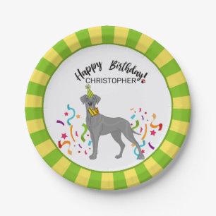 Happy Birthday Great Dane Dog Party Paper Plate