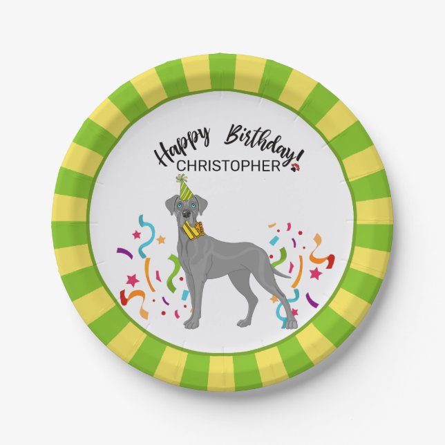 Happy Birthday Great Dane Dog Party Paper Plate (Front)