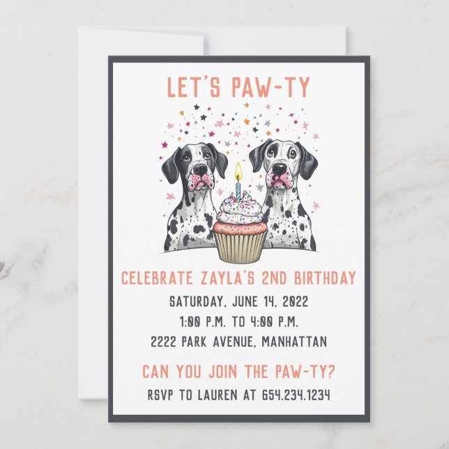 Happy Birthday Great Dane Dogs Cupcake Invitation (Front)