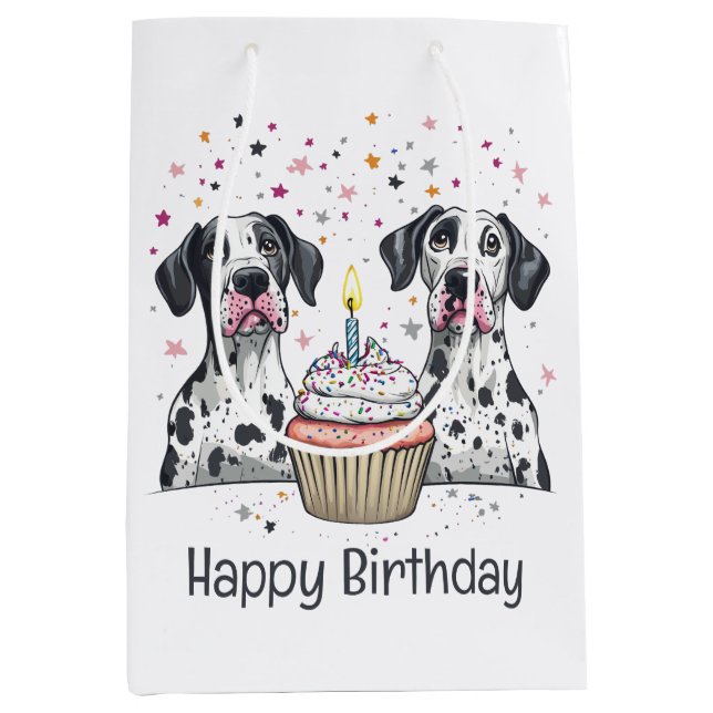 Happy Birthday Great Dane Dogs Cupcake Medium Gift Bag (Front)
