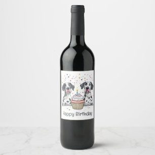 Happy Birthday Great Dane Dogs Cupcake Wine Label
