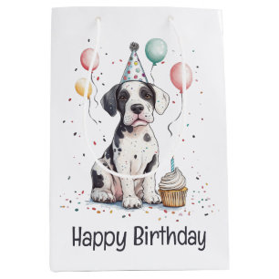 Happy Birthday Great Dane Puppy Cupcake Medium Gift Bag