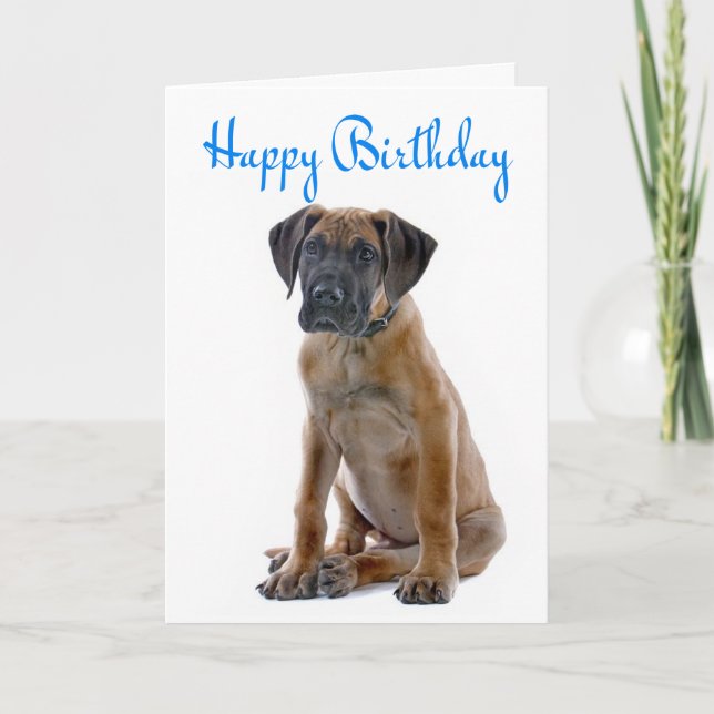 Happy Birthday Great Dane Puppy Dog Card - Verse (Front)