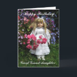Happy Birthday Great grand-daughter Card<br><div class="desc">Happy birthday great grand-daughter text on a beautiful garden scene with a pretty doll who is holding roses</div>