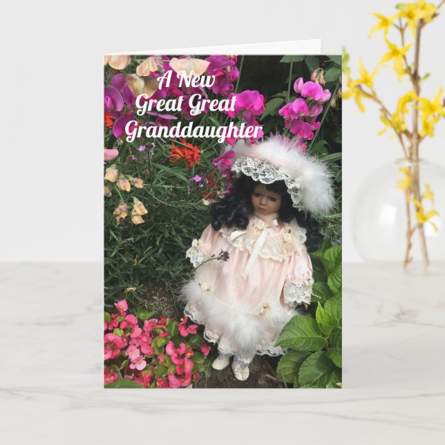 Happy Birthday great granddaughter Black doll Card (Yellow Flower)