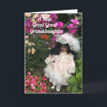 Happy Birthday great granddaughter Black doll Card<br><div class="desc">A cute little black doll in Victorian style dress among flowers with the text Happy Birthday Great Great Granddaughter..</div>
