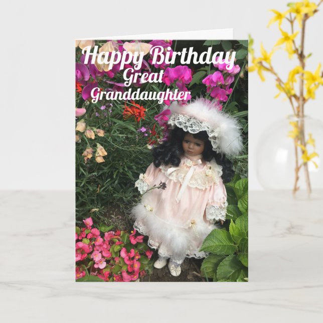 Happy Birthday great granddaughter Black doll Card (Yellow Flower)