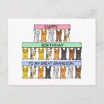 Happy Birthday Great Grandson Cartoon Cats Postcard<br><div class="desc">Three rows of cartoon kittens holding up pastel coloured banners that say 'Happy Birthday to my Great Grandson'.</div>