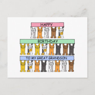 Happy Birthday Great Grandson Cartoon Cats Postcard