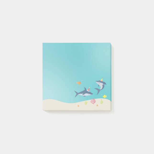 Happy Birthday Great White Shark Cartoon Post-it Notes (Front)