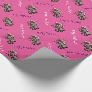 Happy Birthday! Greedy Raccoon Cake Cartoon Wrapping Paper