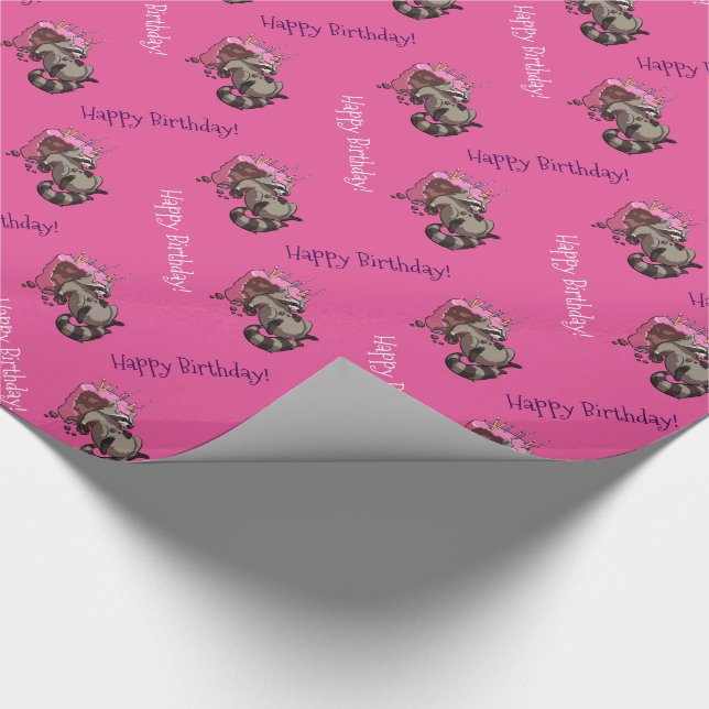 Happy Birthday! Greedy Raccoon Cake Cartoon Wrapping Paper (Corner)