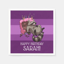 Happy Birthday Greedy Racoon Cake Cartoon