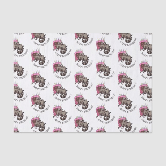 Happy Birthday! Greedy Racoon Cake Cartoon Tissue Paper (Front)