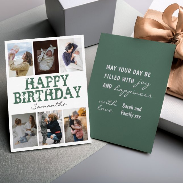 Happy Birthday Green 6 Photo Collage Greeting Card (Creator Uploaded)