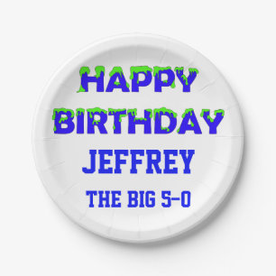 Happy Birthday Green and Blue Paper Plate