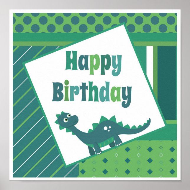 Happy birthday green/ blue dinosaur poster. poster (Front)