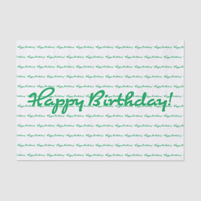 Happy Birthday! Green Casual Script Pattern Repeat Tissue Paper (Front)
