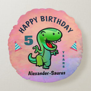  Happy Birthday Green Dinosaur Personalise Round Cushion