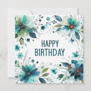 happy birthday green flower frame card