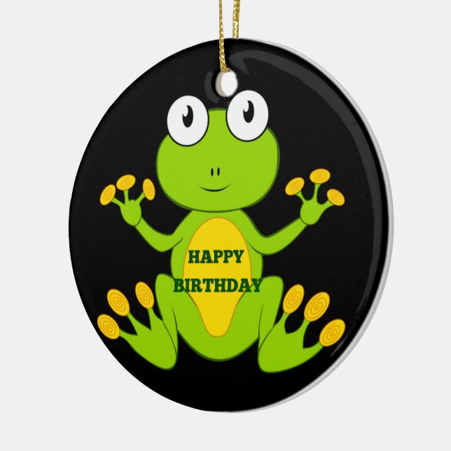 Happy Birthday Green Frog Ceramic Tree Decoration (Left)