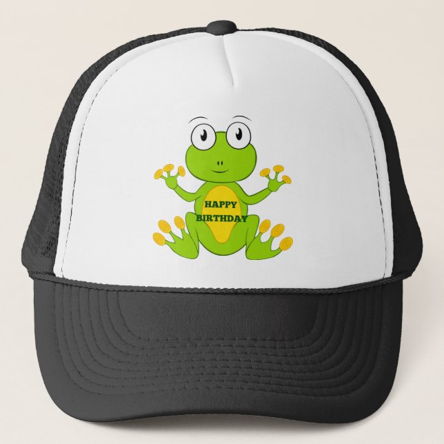 Happy Birthday Green Frog Trucker Hat (Front)