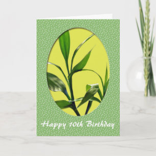 Happy Birthday, green lucky bamboo leaves Card