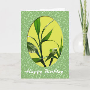 Happy Birthday, green lucky bamboo leaves Card