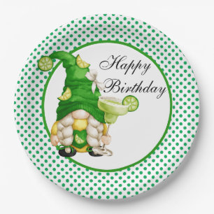 Happy Birthday Green Margarita Gnome Paper Plate